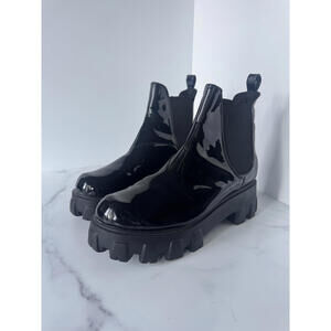 Ego Shoes Black Chunky Sole Stylish Black Patent Chelsea Boots US Size 10